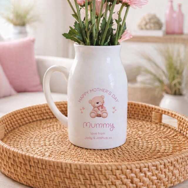Personalised Happy Mother's Day Mummy, Small Flower Jug, Vase, Grandma Gifts, Mum 1st Keepsake Gift - image 1
