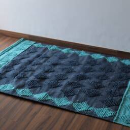 Handwoven Hemp Jute Rug Blue Cyan Dhurrie - 8 X 10 Ft - thumbnail 4