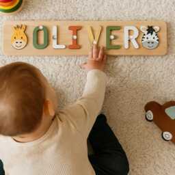 Personalised Wooden Name Puzzle For Toddlers - 1st Birthday Gift Baby Shower Early Learning Montessori Toy - thumbnail 2