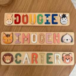 Personalised Wooden Name Puzzle For Toddlers - 1st Birthday Gift Baby Shower Early Learning Montessori Toy - thumbnail 4