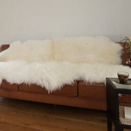 Giant Sheepskin Rug, Cream White Throw, Genuine Leather, 79x44 - thumbnail 2