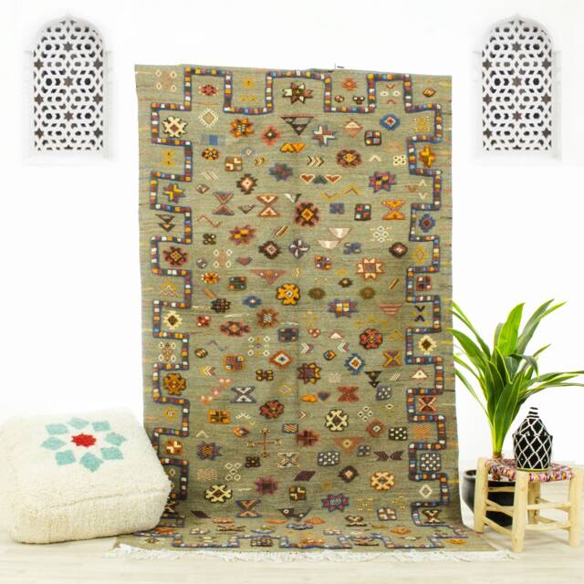 Brown Moroccan Kilim Rug Handwoven Wool Geometric Rug - image 1