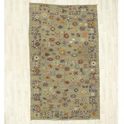 Brown Moroccan Kilim Rug Handwoven Wool Geometric Rug - thumbnail 2