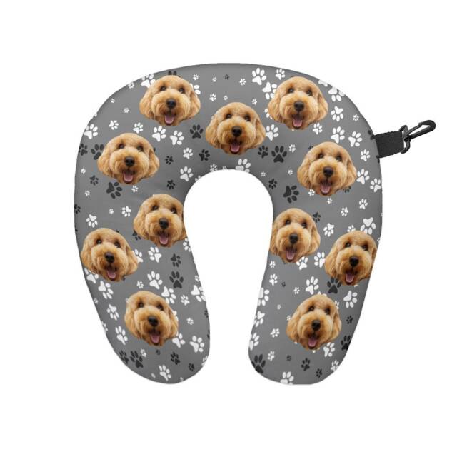 Personalised Paw Print Pet Face 3 Travel Neck Pillow - Support Cushion - image 1