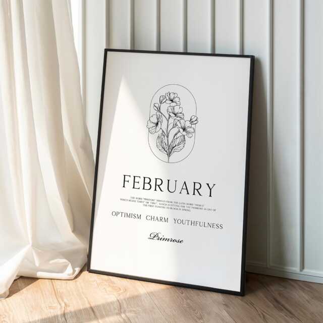 February Birth Flower Print Primrose Minimal Line Wall Art, Aquarius Pisces Birthday Gift, A1 A2 A3 A4 A5 - image 1