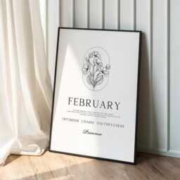 February Birth Flower Print Primrose Minimal Line Wall Art, Aquarius Pisces Birthday Gift, A1 A2 A3 A4 A5 - thumbnail 1