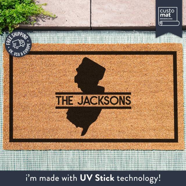 New Jersey State - Family Monogram Doormat Personalized Map Rug Closing Gift Us Silhouette Mat Realtor Home - image 1