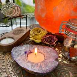 Purple Agate Slice Crystal Candle Holder - thumbnail 2