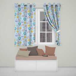 Cute Kawaii Space Rockets Planets Globes Suns Stars Blue Seamless Pattern Readymade Eyelet Ring Top Thermal 100% Blackout Curtains - thumbnail 1