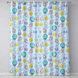 Cute Kawaii Space Rockets Planets Globes Suns Stars Blue Seamless Pattern Readymade Eyelet Ring Top Thermal 100% Blackout Curtains - thumbnail 2