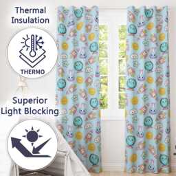 Cute Kawaii Space Rockets Planets Globes Suns Stars Blue Seamless Pattern Readymade Eyelet Ring Top Thermal 100% Blackout Curtains - thumbnail 3