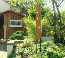 Garden Sculpture Made Of Wood & Glass. A Unique, Handmade, Weatherproof Garden Decoration