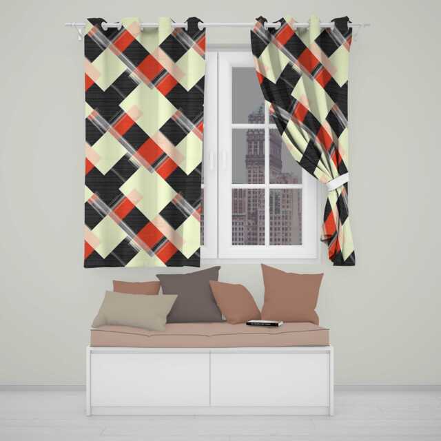 Abstract Textile Inspired Patchwork Stripes Modern Seamless Pattern Readymade Eyelet Ring Top Thermal 100% Blackout Curtains - image 1
