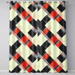 Abstract Textile Inspired Patchwork Stripes Modern Seamless Pattern Readymade Eyelet Ring Top Thermal 100% Blackout Curtains - thumbnail 2