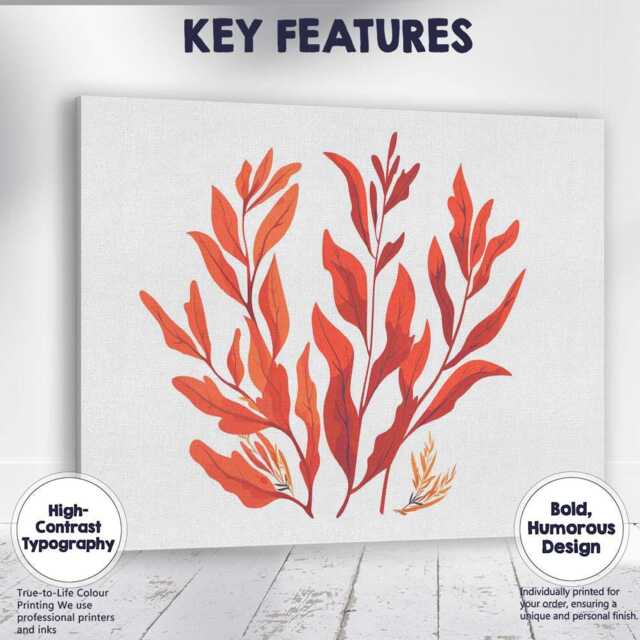 Modern Red Botanical Foliage Arrangement Illustration Canvas Wall Art Print Decor Picture Ready To Hang - image 1