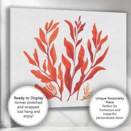 Modern Red Botanical Foliage Arrangement Illustration Canvas Wall Art Print Decor Picture Ready To Hang - thumbnail 3