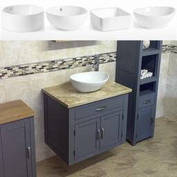 Bathroom Wall Hung Grey Painted Vanity Unit - With Travertine Top & Ceramic Basin Choice 502Gwtcbc - thumbnail 1