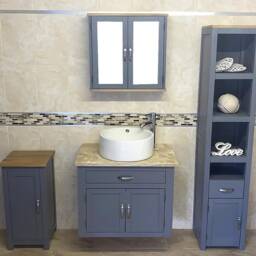 Bathroom Wall Hung Grey Painted Vanity Unit - With Travertine Top & Ceramic Basin Choice 502Gwtcbc - thumbnail 2