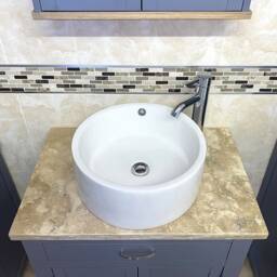 Bathroom Wall Hung Grey Painted Vanity Unit - With Travertine Top & Ceramic Basin Choice 502Gwtcbc - thumbnail 3