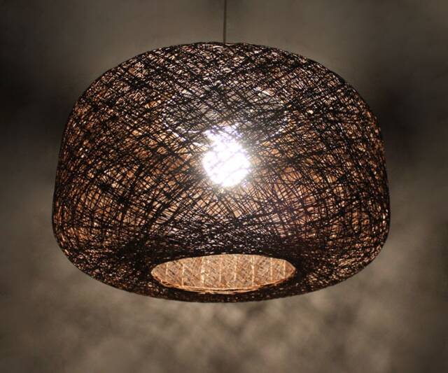 Brown Hemp Rope Pendant Light - Wheel Shaped Decor Lighting - 21.5'' - image 1
