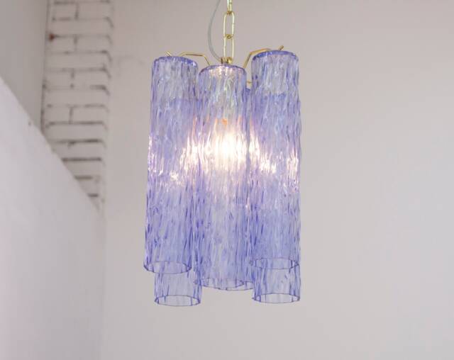Pendant Lamp Made in Italy Blue-Purple Murano Glass Cylinder Chandelier, Vintage Style Design Classic, Handmade Chandelier Diameter 22 cm - image 1