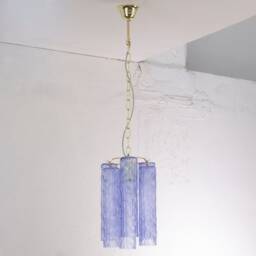 Pendant Lamp Made in Italy Blue-Purple Murano Glass Cylinder Chandelier, Vintage Style Design Classic, Handmade Chandelier Diameter 22 cm - thumbnail 2