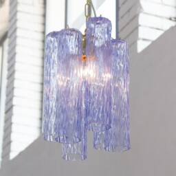 Pendant Lamp Made in Italy Blue-Purple Murano Glass Cylinder Chandelier, Vintage Style Design Classic, Handmade Chandelier Diameter 22 cm - thumbnail 3