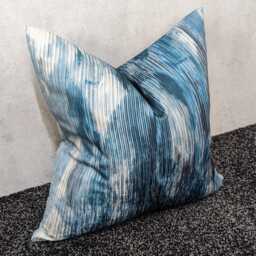 Blue & Teal Abstract Cushion Cover - Textured Satin Pillow Watercolour Design Modern Decorative Sofa - thumbnail 2