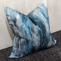 Blue & Teal Abstract Cushion Cover - Textured Satin Pillow Watercolour Design Modern Decorative Sofa - thumbnail 4