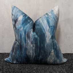 Blue & Teal Abstract Cushion Cover - Textured Satin Pillow Watercolour Design Modern Decorative Sofa - thumbnail 1