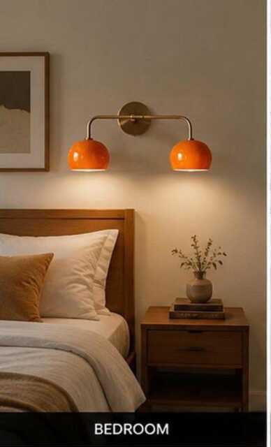 Mid-Century Modern Orange Dome Brass Wall Sconce Accent Lamp Home D??cor - image 1