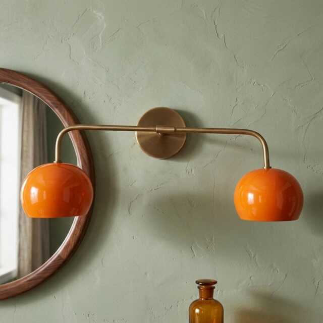 Mid-Century Modern Retro Orange Dome Light Brass Wall Sconce Eye-Catching Wall Lighting Perfect For Accent Light - image 1