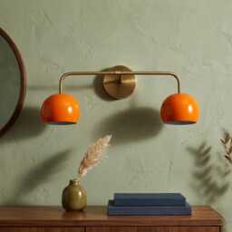 Mid-Century Modern Retro Orange Dome Light Brass Wall Sconce Eye-Catching Wall Lighting Perfect For Accent Light - thumbnail 3