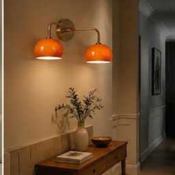 Mid-Century Modern Orange Dome Brass Wall Sconce Accent Lamp Home D??cor - thumbnail 3
