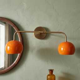 Mid-Century Modern Retro Orange Dome Light Brass Wall Sconce Eye-Catching Wall Lighting Perfect For Accent Light - thumbnail 1