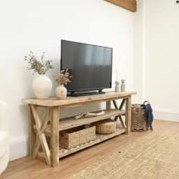 Reclaimed Wood Rustic Tv Stand, Winford Media Console With X Design - thumbnail 2