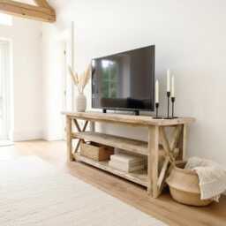 Reclaimed Wood Rustic Tv Stand, Winford Media Console With X Design - thumbnail 3