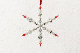 Sparkling Beaded Suncatcher Snowflake - Reflective Red & Silver Christmas Ornament Seasonal Gift For Mom Winter Home Decor - thumbnail 1