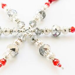 Sparkling Beaded Suncatcher Snowflake - Reflective Red & Silver Christmas Ornament Seasonal Gift For Mom Winter Home Decor - thumbnail 2