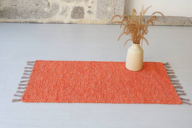 Small Handwoven Orange Rug, Bathroom Bedroom Cotton Bohemian Decor, Kitchen Tapis Orange, Orangefarbener Teppich - image 1