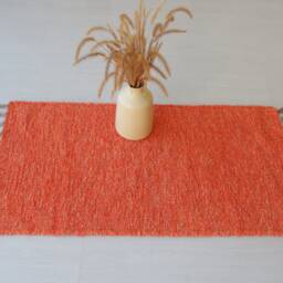 Small Handwoven Orange Rug, Bathroom Bedroom Cotton Bohemian Decor, Kitchen Tapis Orange, Orangefarbener Teppich - thumbnail 3