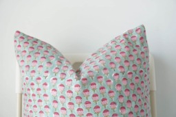 Block Print Pillow Cover Floral Batik, Boho Farmhouse Decor - thumbnail 1
