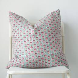 Block Print Pillow Cover Floral Batik, Boho Farmhouse Decor - thumbnail 2