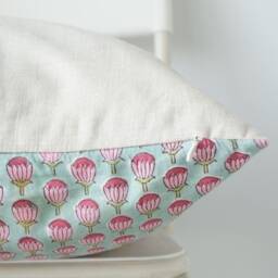 Block Print Pillow Cover Floral Batik, Boho Farmhouse Decor - thumbnail 3
