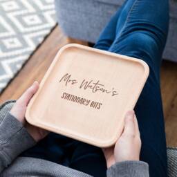 Personalised Best Teacher Accessory Tray Solid Beech Desk Tidy, Custom Text - Lc811 - thumbnail 2
