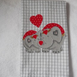 Valentine's Day Hand Towel Appliqued Elephants On Gray Gingham - thumbnail 2