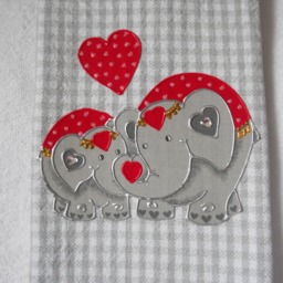 Valentine's Day Hand Towel Appliqued Elephants On Gray Gingham - thumbnail 3