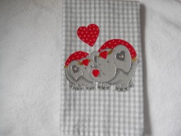 Valentine's Day Hand Towel Appliqued Elephants On Gray Gingham