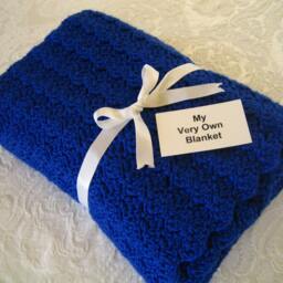 Royal Blue Hand Crocheted Baby Boy Blanket - thumbnail 2