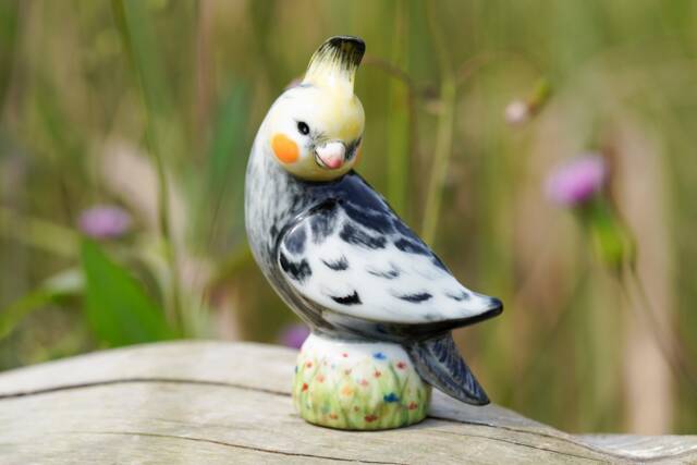 Porcelain Lutino Cockatiel Figurine, Cockatoo Figurine Decoration, Parrot Ornament - image 1